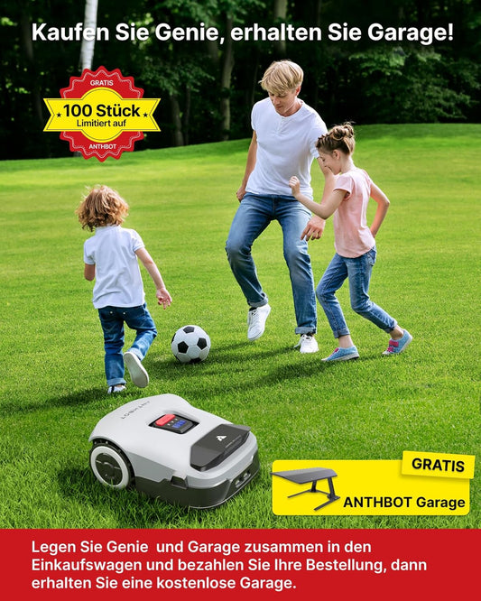 ANTHBOT Genie Mähroboter ohne Begrenzungskabel 3600 m², Full Band RTK + 4-Augen-Vision Roboter-Rasenmäher, 30+ Mehrzonen-Management, KI-Intelligente Hindernisvermeidung & Rasenpflege - Genie 3000f