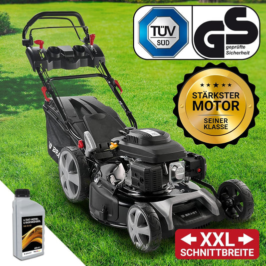 BRAST® Benzin Rasenmäher mit Antrieb | 5,2kW (7PS) | 55cm Schnittbreite | viele Modelle | TÜV | 30-80mm Schnitthöhe | 60L Fangkorb | 4 Takt OHV Motor | Stahlgehäuse | Speedf