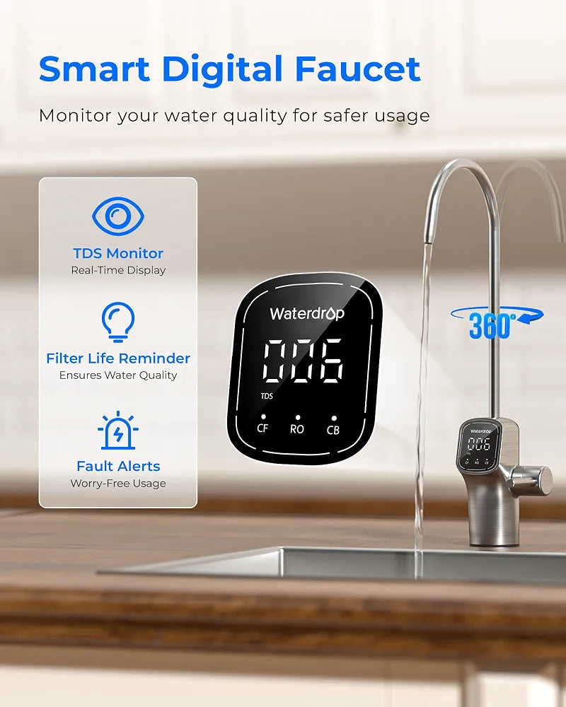 Waterdrop G3P800 Tankless Reverse Osmosis Water Filter System, 800 GPD
