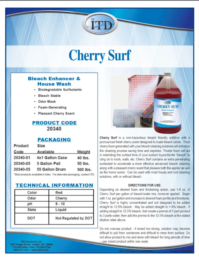 Cherry Surf – Bleach Enhancer House Wash 5 Gallon