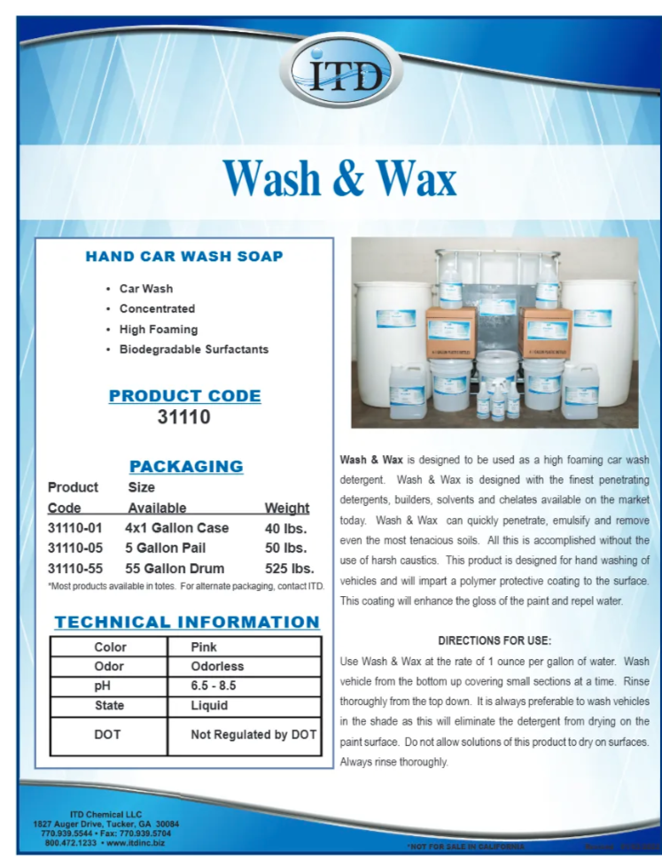 Wash & Wax – Hand Car Wash Soap 1 Gallon