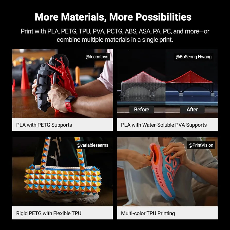 Snapmaker U1 3D Printer,4-Toolhead with 5s Toolchanger,Multi-Color Printing