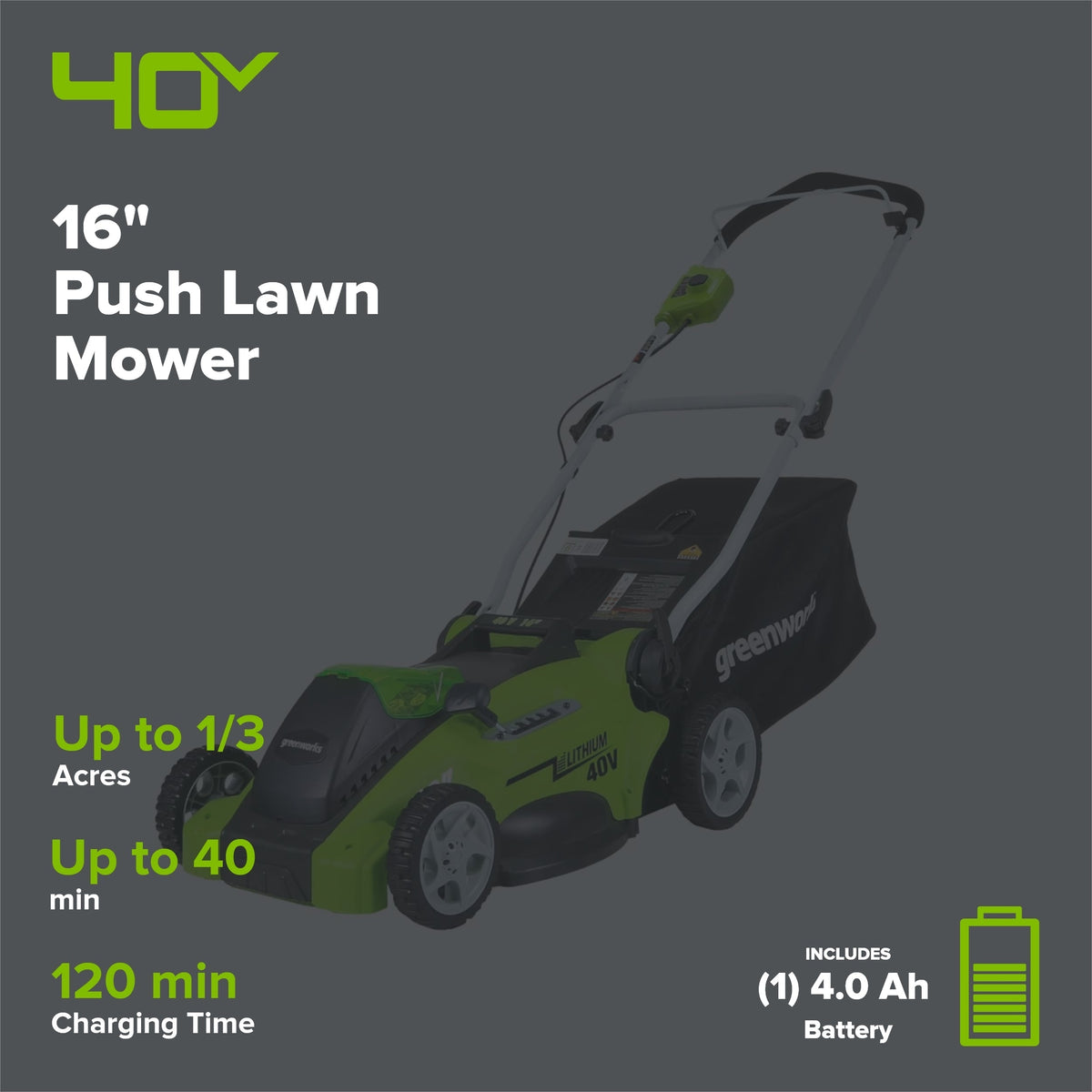 Greenworks LM1604 Cordless Mower Kit 40.6cm 40V