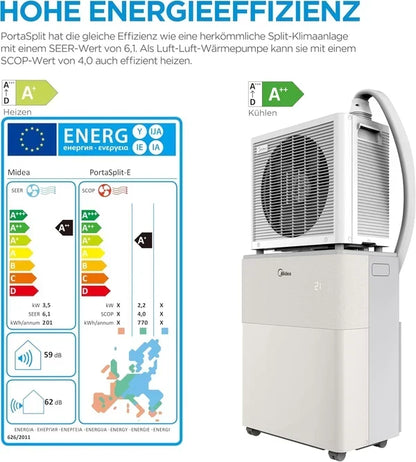 Midea PortaSplit-E Tragbare Klimaanlage 12000 BTU Heizung Kühlung, Fernbedienungl