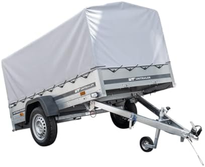 UNITRAILER Trailer Car 230 x 125 cm Garden Trailer 230 Tilting Unitrailer 750 kg with Jockey Wheel, Tarpaulin and High Arrowl