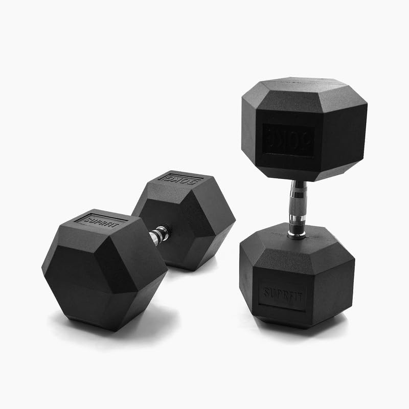 SUPRFIT Hexagon Kurzhanteln Paar: Gummierte Eisenkern Hanteln für Krafttrainingl