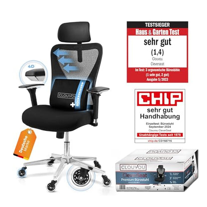 CLOUVOU PowerSeat Testsieger Ergonomischer Bürostuhl – Voll Anpassbar, Gaming, 200 kgd
