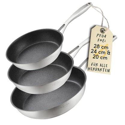 SILBERTHAL Profi Edelstahlpfannen Set 6-teilig 28cm – Induktion, Antihaft & Purd