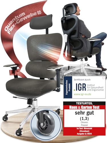 CLOUVOU MasterSeat Ergonomischer Bürostuhl: Testsieger, Individuell Anpassbar, Home Office & Gaming Stuhld