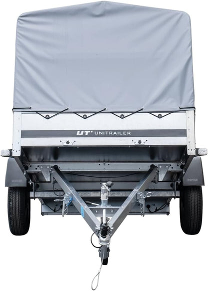 UNITRAILER Trailer Car 230 x 125 cm Garden Trailer 230 Tilting Unitrailer 750 kg with Jockey Wheel, Tarpaulin and High Arrowl