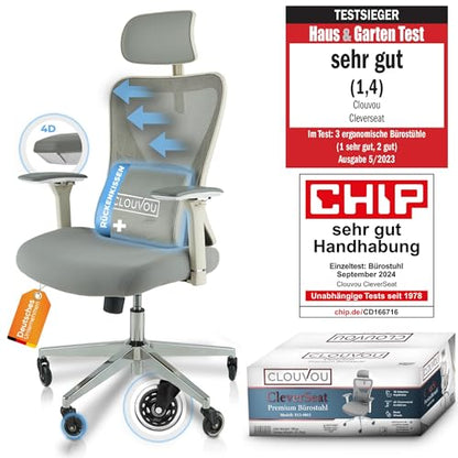 CLOUVOU PowerSeat Testsieger Ergonomischer Bürostuhl – Voll Anpassbar, Gaming, 200 kgd