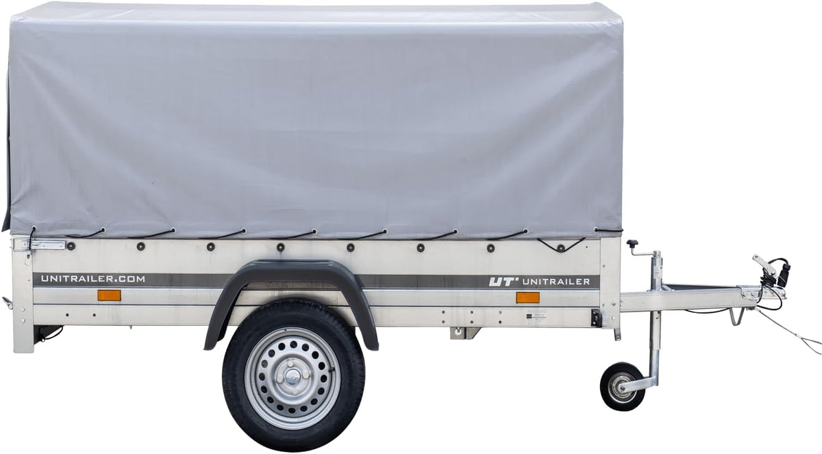 UNITRAILER Trailer Car 230 x 125 cm Garden Trailer 230 Tilting Unitrailer 750 kg with Jockey Wheel, Tarpaulin and High Arrowl