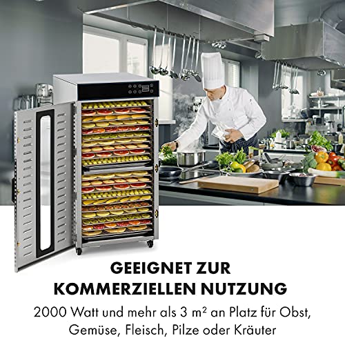 Klarstein Dörrautomat Edelstahl – 4.000-W-Dörrgerät, 48 Edelstahl-Einlegeböden, 30–90 °C, 24-Stunden-Timer, 6 Ventilatoren, 2 Trockenkammern, 50–55 dB, ideal für Obst, Gemüse, Fleisch, Kräuter, Silber