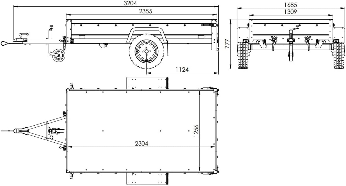 UNITRAILER Trailer Car 230 x 125 cm Garden Trailer 230 Tilting Unitrailer 750 kg with Jockey Wheel, Tarpaulin and High Arrowl