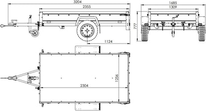 UNITRAILER Trailer Car 230 x 125 cm Garden Trailer 230 Tilting Unitrailer 750 kg with Jockey Wheel, Tarpaulin and High Arrowl