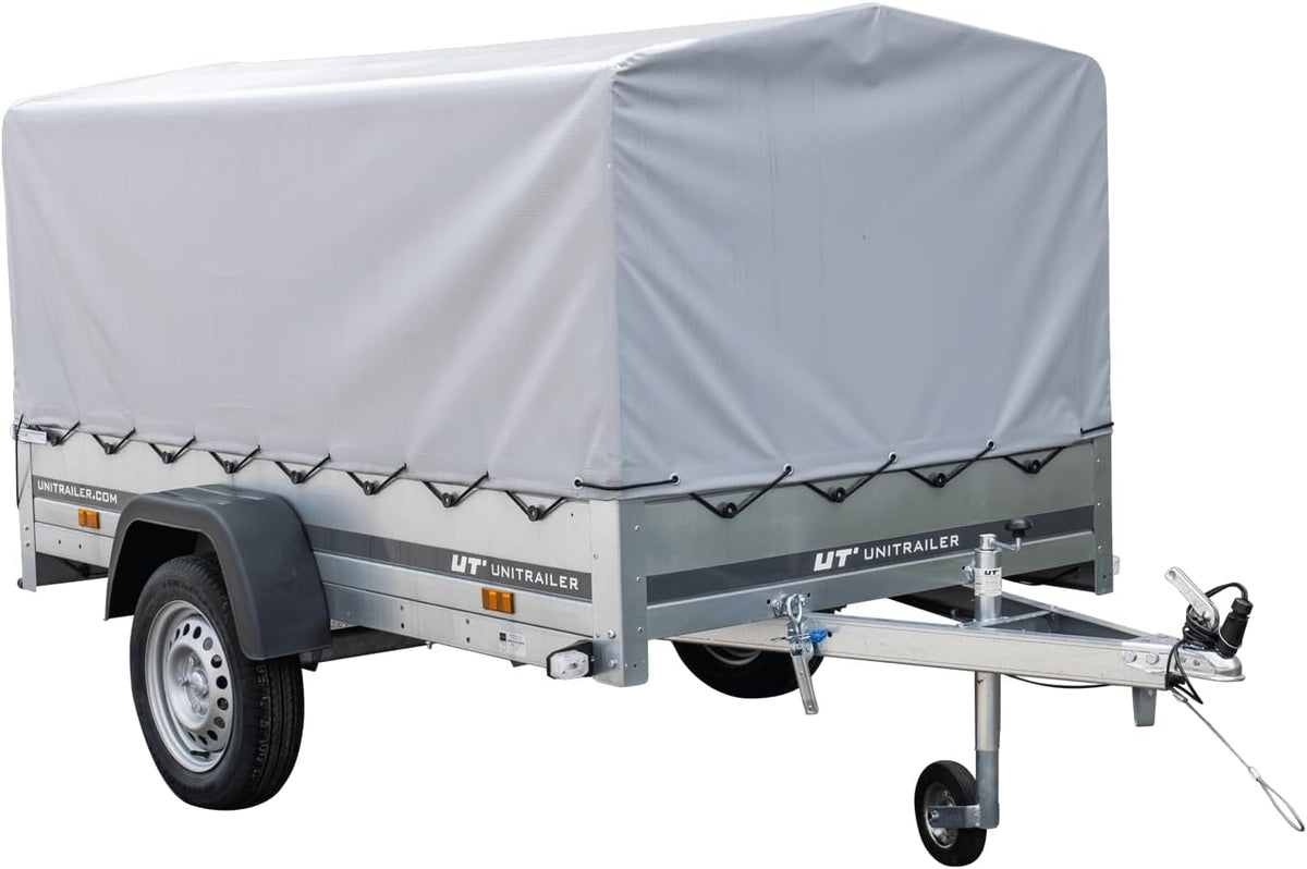 UNITRAILER Trailer Car 230 x 125 cm Garden Trailer 230 Tilting Unitrailer 750 kg with Jockey Wheel, Tarpaulin and High Arrowl
