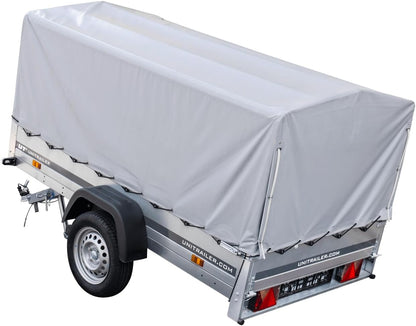 UNITRAILER Trailer Car 230 x 125 cm Garden Trailer 230 Tilting Unitrailer 750 kg with Jockey Wheel, Tarpaulin and High Arrowl