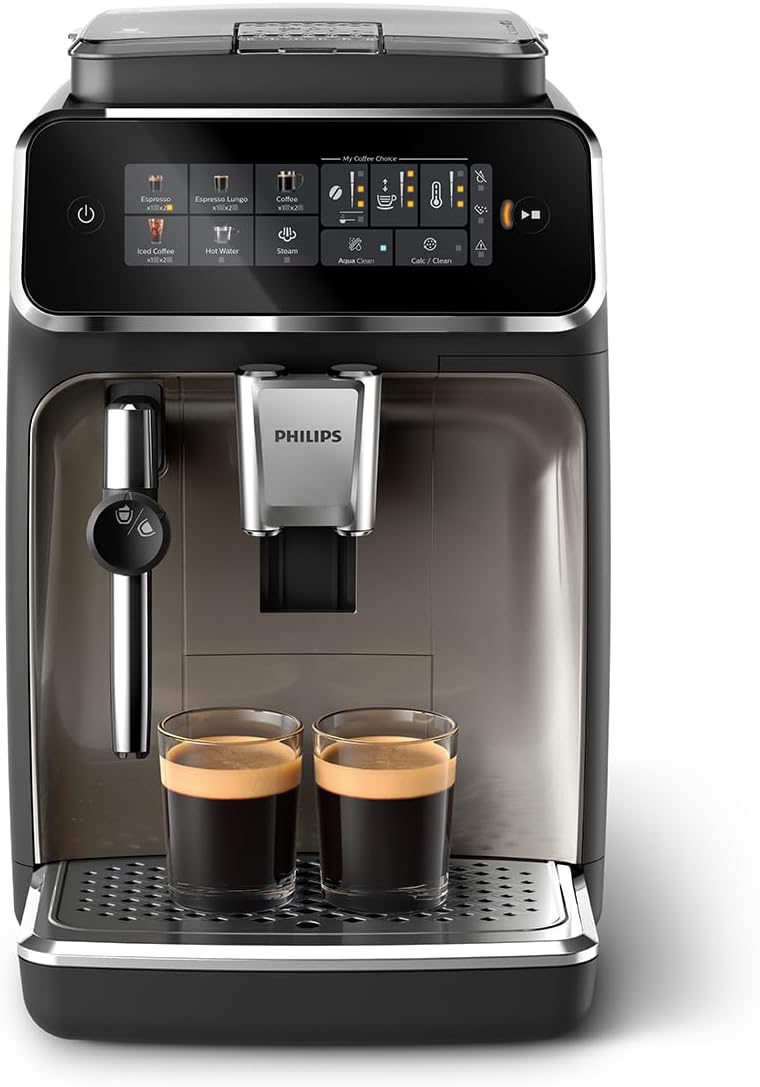 Philips 3300 Serie Kaffeevollautomat: 5 Getränke, Intuitive Touch-Bedienung, SilentBrew, Keramikmahlwerk, AquaCleand