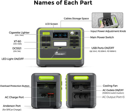 FOSSIBOT F2400 Powerstation 2400W (4800W Peak) mit 200W Solarpanelf