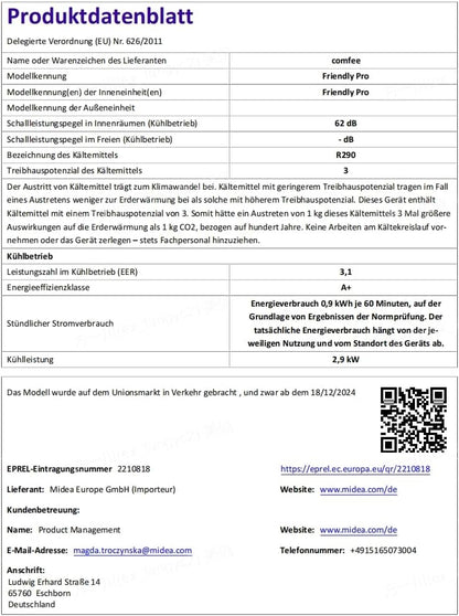 Comfee Mobiles Klimagerät Pro 10000 BTU 3-in-1: Effiziente Raumkühlung, Entfeuchtung, Ventilationd