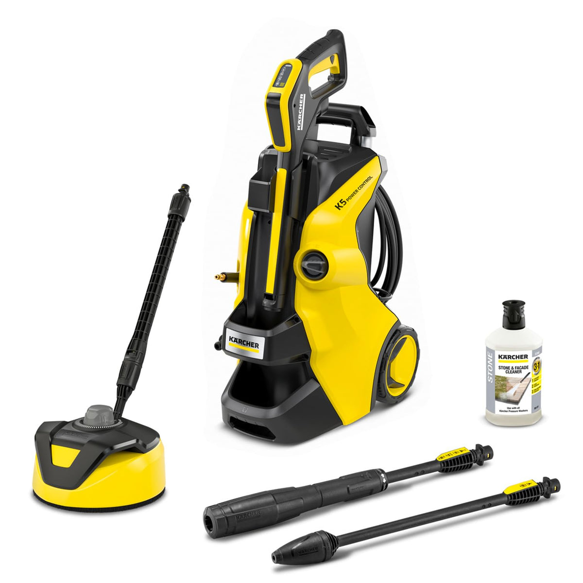 Kärcher Hochdruckreiniger K 5 Compact Home, Druck: max. 145 bar, Durchfluss: max. 500 l/h, Flächenleistung: 40 m²/h, Wasserfilter, Gewicht: 12 kg, mit Flächenreiniger T 5, Stein- und Fassadenreiniger
