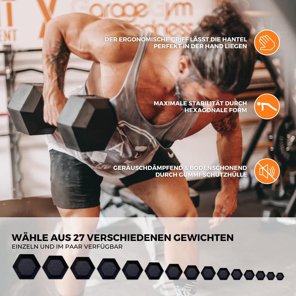 SUPRFIT Hexagon Kurzhanteln Paar: Gummierte Eisenkern Hanteln für Krafttrainingl