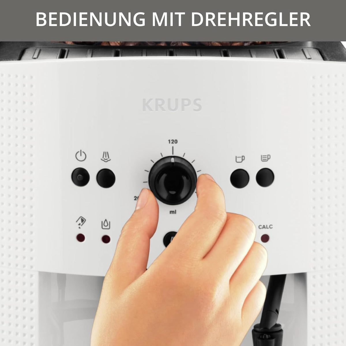 Krups Arabica Picto Kaffeevollautomat: Milchdüse, 2-Tassen, Drehregler, einfache Reinigung, TÜV-zertifiziert, Weißd