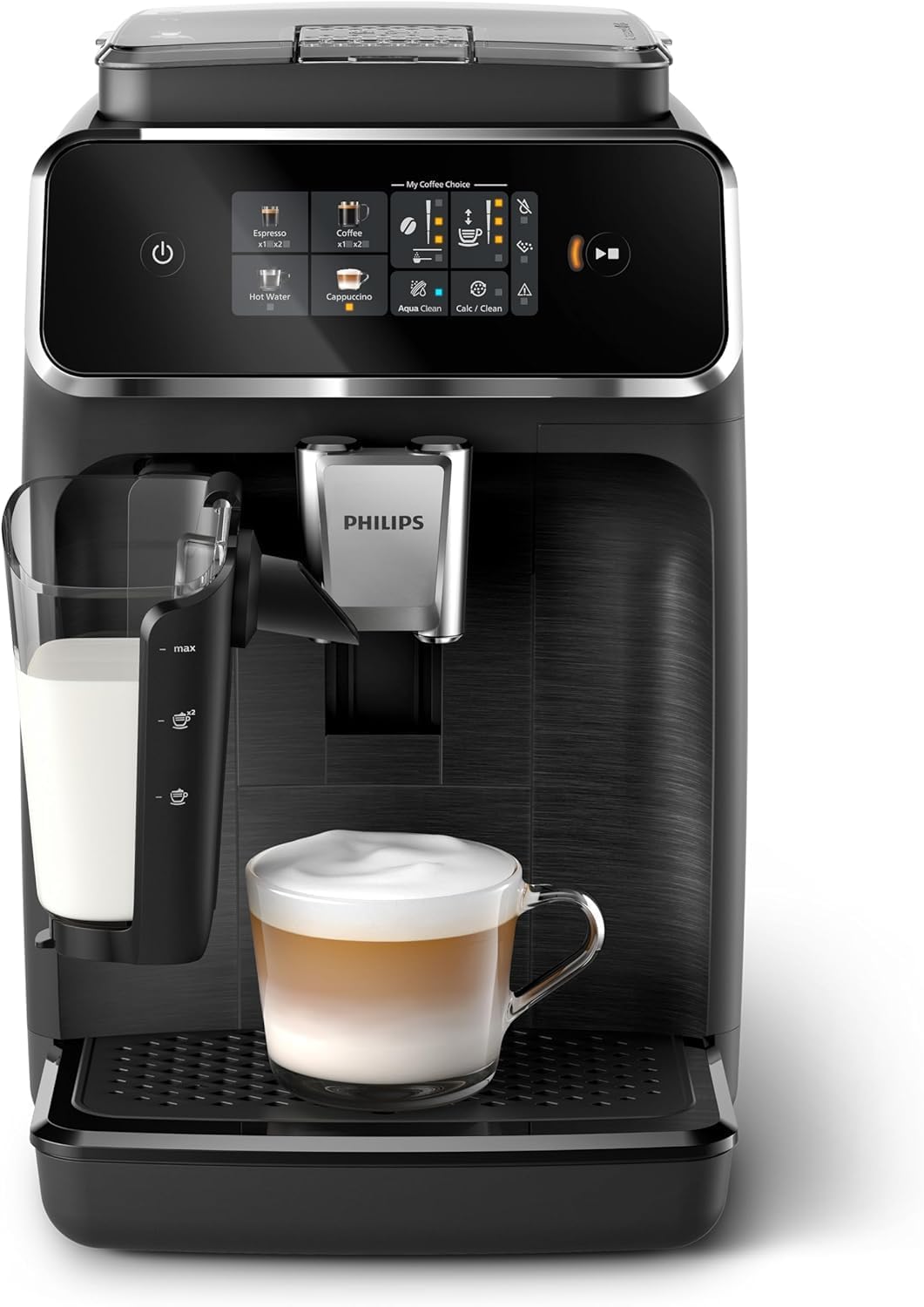 Philips 2300 Kaffeevollautomat: 4 Getränke, LatteGo, SilentBrew, Keramikmahlwerk, AquaClean Mattschwarzd