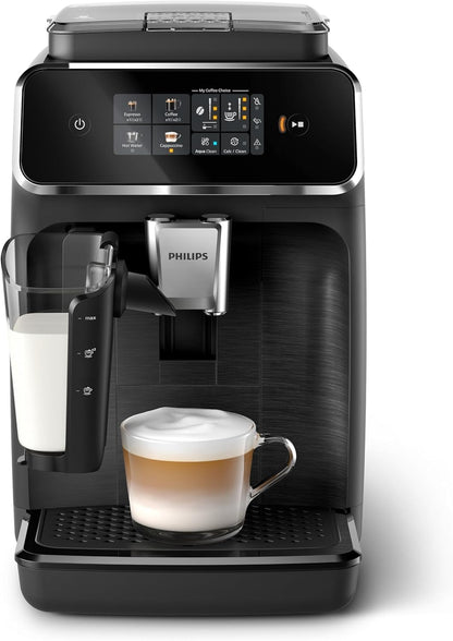 Philips 2300 Kaffeevollautomat: 4 Getränke, LatteGo, SilentBrew, Keramikmahlwerk, AquaClean Mattschwarzd