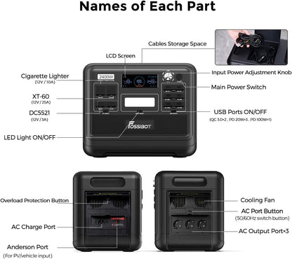 FOSSiBOT F2400 Solar Generator 2048Wh, 2400W (4800W Peak), 3 AC Ausgängef