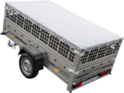 UNITRAILER Large Trailer 230 x 125 cm with Flat Tarpaulin, Mesh and Jockey Wheel - Garden Trailer 230 Kippl