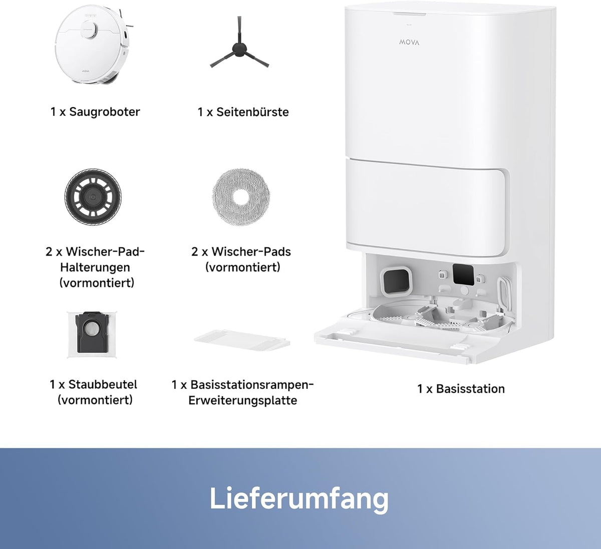 Mova E30 Ultra, 7.000Pa, Selbstreinigung, 10,5 mm Hebemopp, Teppicherkennungf