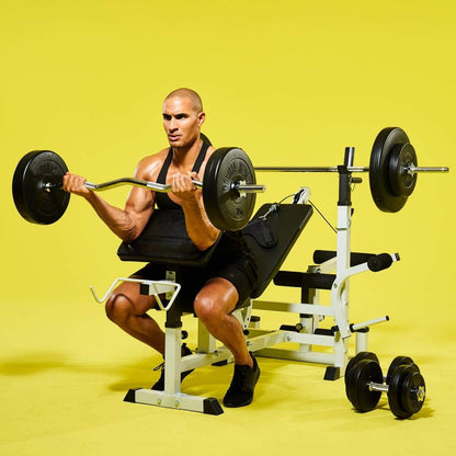 Gorilla Sports Hantelbank mit Gewichten, 170 cm Stange und Hantelsetl