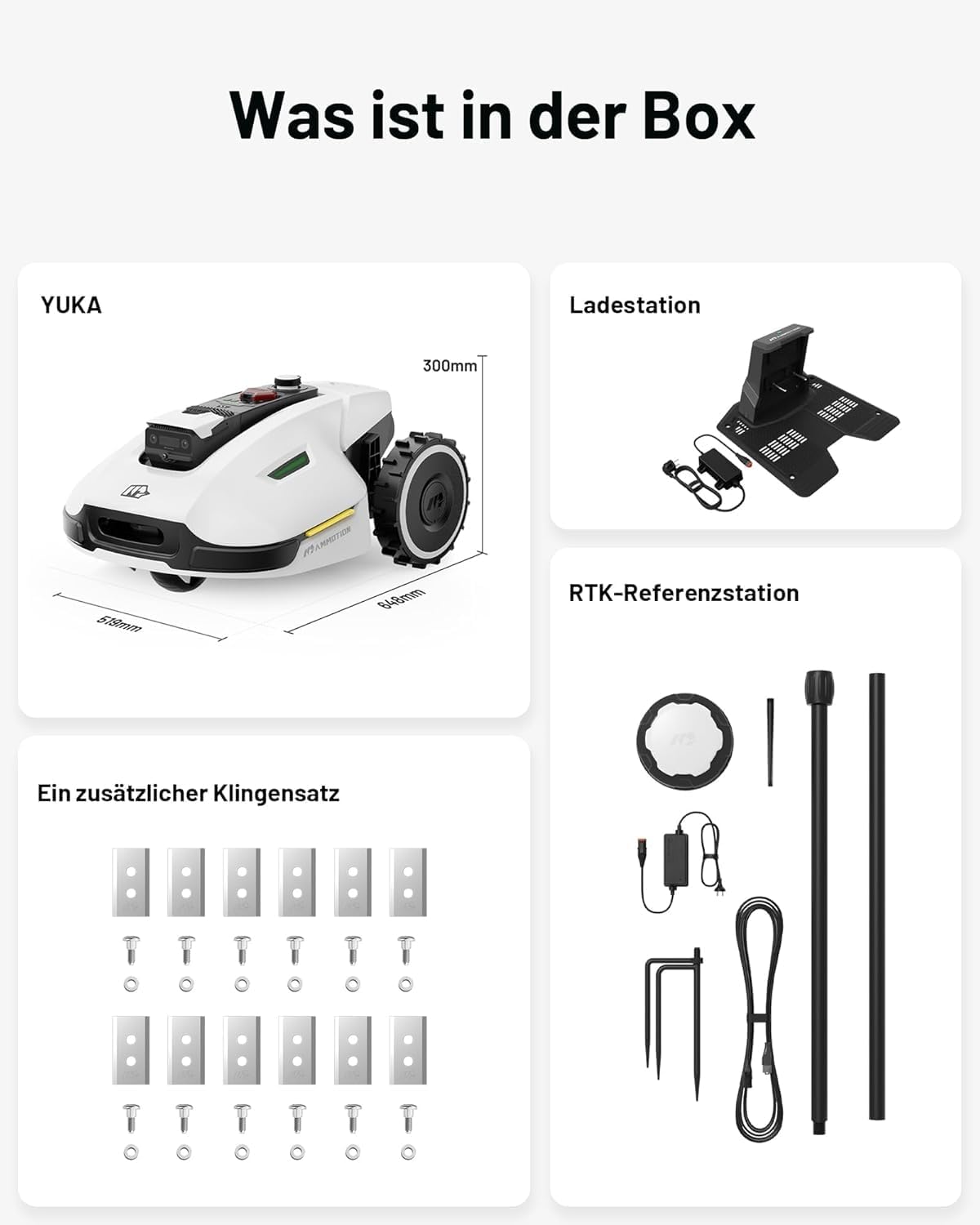 MAMMOTION YUKA 2000, 2000m², Ohne Kabel, NetRTK+Vision, 4G, 50% Steigungf
