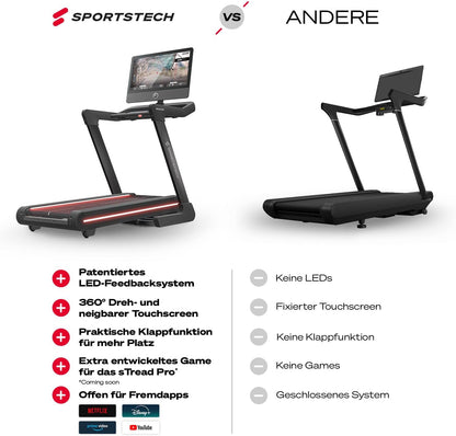 Sportstech sTread Pro: Klappbares Laufband, 20 km/h, 15% Steigung, mit Appl