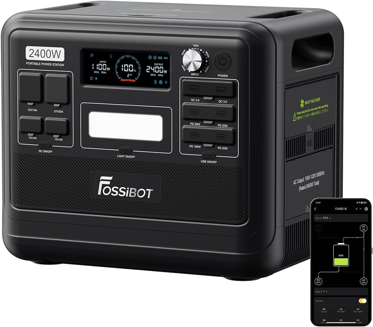 FOSSiBOT Powerstation 2048Wh LiFePO4, 2400W, USB & QCf