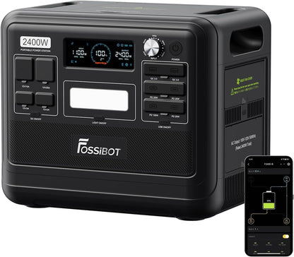 FOSSIBOT Powerstation 2400W AC Ausgängen (4800 W Peak) F2400, Stück mit 200W Solarpanel Power Station, 1100W Superschnelles Tragbare Solargenerator für Zuhause, Camping, RV und Notfall