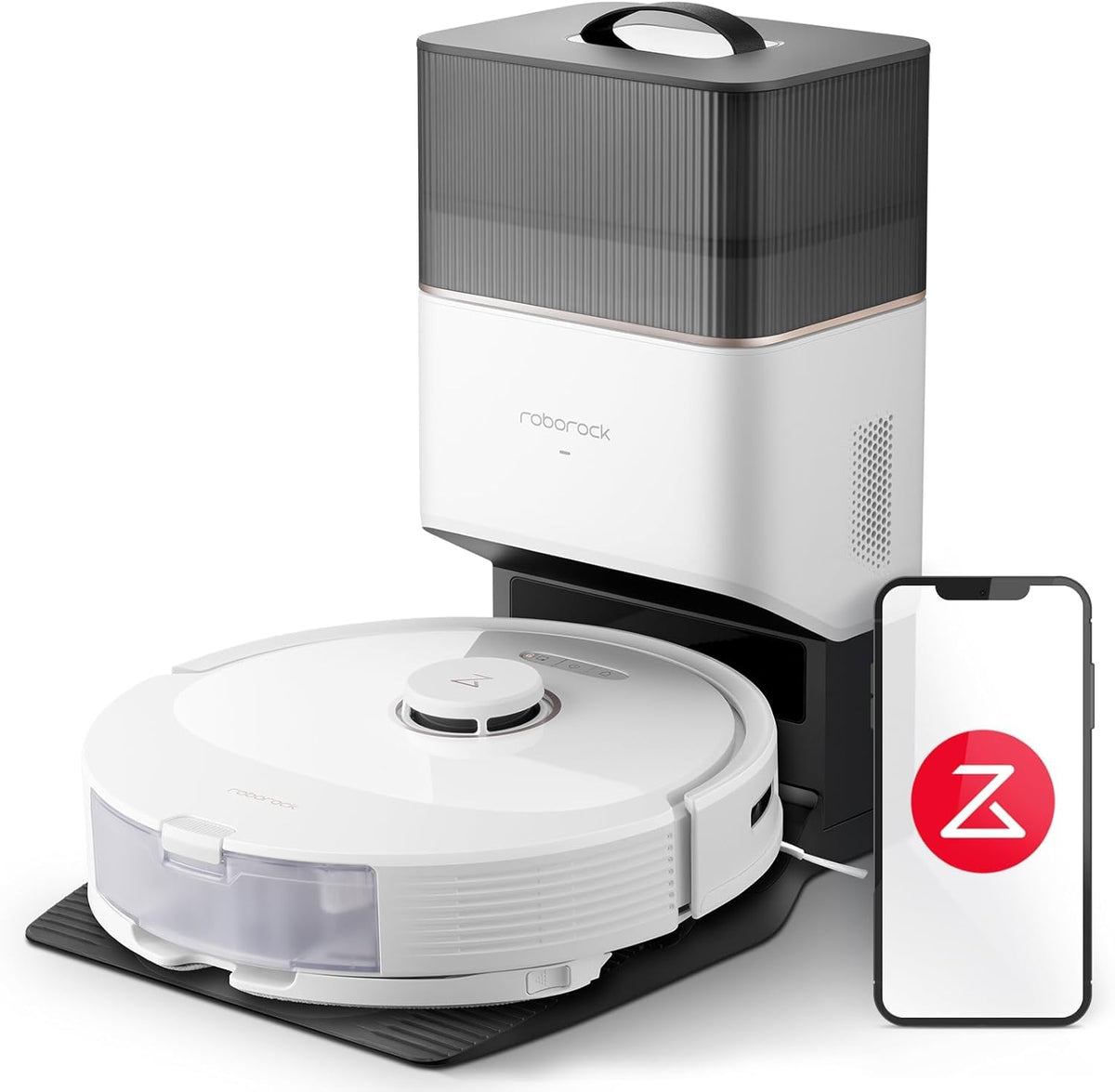 roborock Q8 Max+ Robot Vacuum Cleaner with Suction Station, DuoRoller Brush, 5500Pa Suction Power, 2.5 L Dust Bag, 350 ml Water Tank, Mop Robot PreciSense LiDAR Navigation (Black)