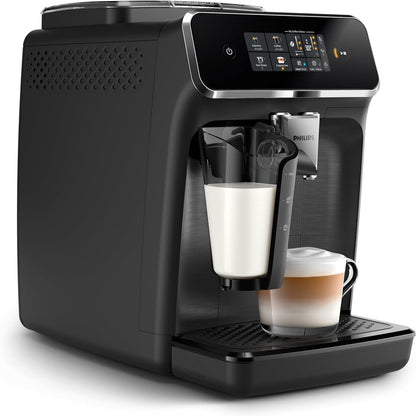 Philips 2300 Kaffeevollautomat: 4 Getränke, LatteGo, SilentBrew, Keramikmahlwerk, AquaClean Mattschwarzd