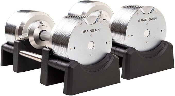 BRAINGAIN Verstellbare Hanteln: Chrom/Schwarz fürs Heimtrainingl