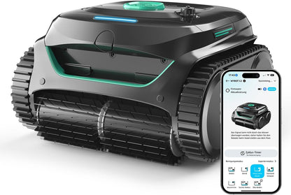 WYBOT C2 Poolroboter Akku, Boden & Wand, bis 150㎡, Doppelfilter, 3 Motoren, Wandkletter, 183 Min, App, Schwarz-Grün Bf