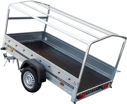 UNITRAILER Trailer Car 230 x 125 cm Garden Trailer 230 Tilting Unitrailer 750 kg with Jockey Wheel, Tarpaulin and High Arrowl