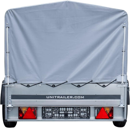 UNITRAILER Trailer Car 230 x 125 cm Garden Trailer 230 Tilting Unitrailer 750 kg with Jockey Wheel, Tarpaulin and High Arrowl