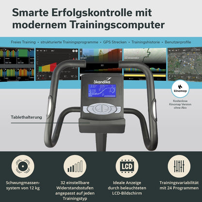 Skandika Morpheus: Ergometer mit App‑Steuerung, Pulsgurt und Tablethalterl