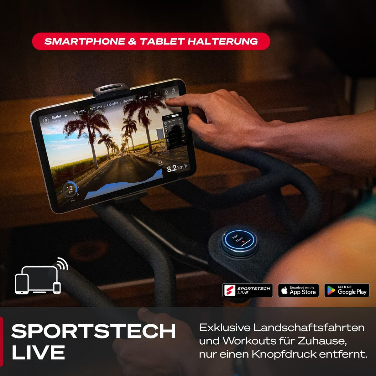 Sportstech Sbike Lite: Heimtrainer mit App & Tablet-Halterungl