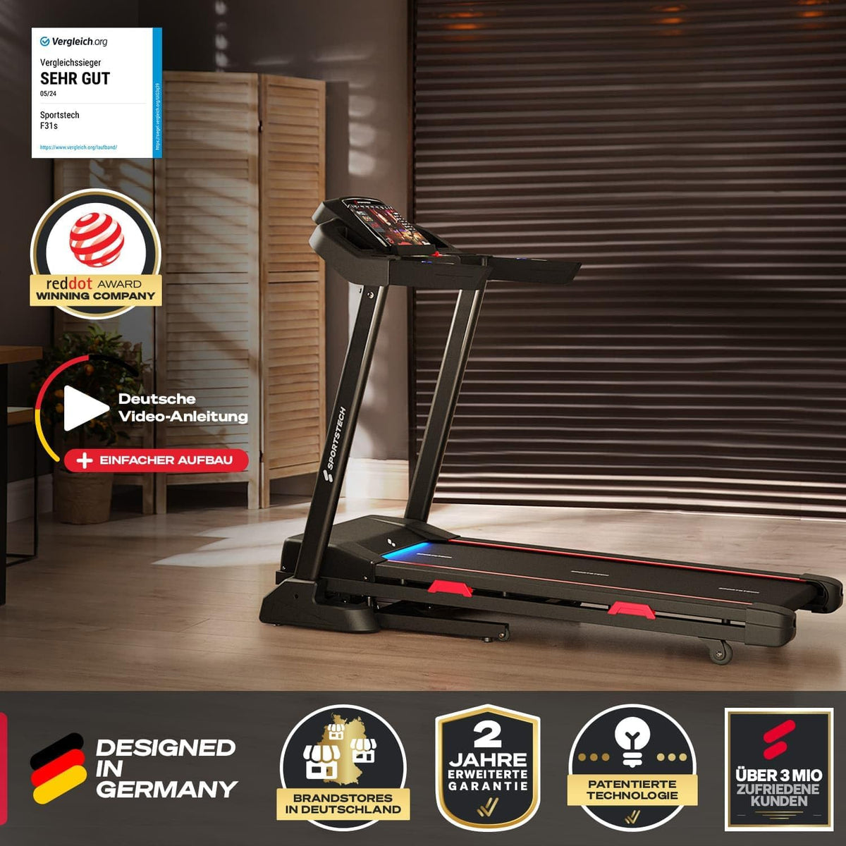 Sportstech F31s: Klappbares Laufband für Zuhause mit App, Bluetooth & LEDl