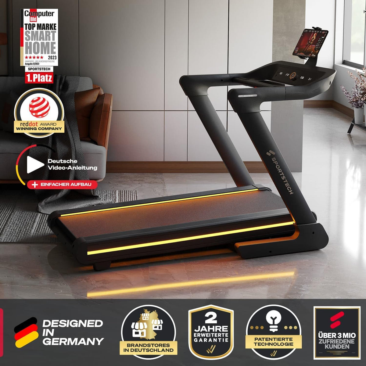 Sportstech sTread Pro/Lite: Klappbares Laufband, 20 km/h, 17 % Steigungl