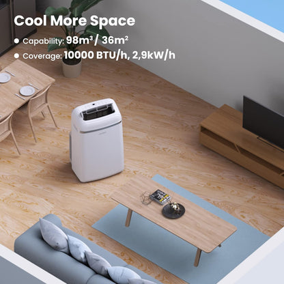Comfee Mobiles Klimagerät Pro 10000 BTU 3-in-1: Effiziente Raumkühlung, Entfeuchtung, Ventilationd