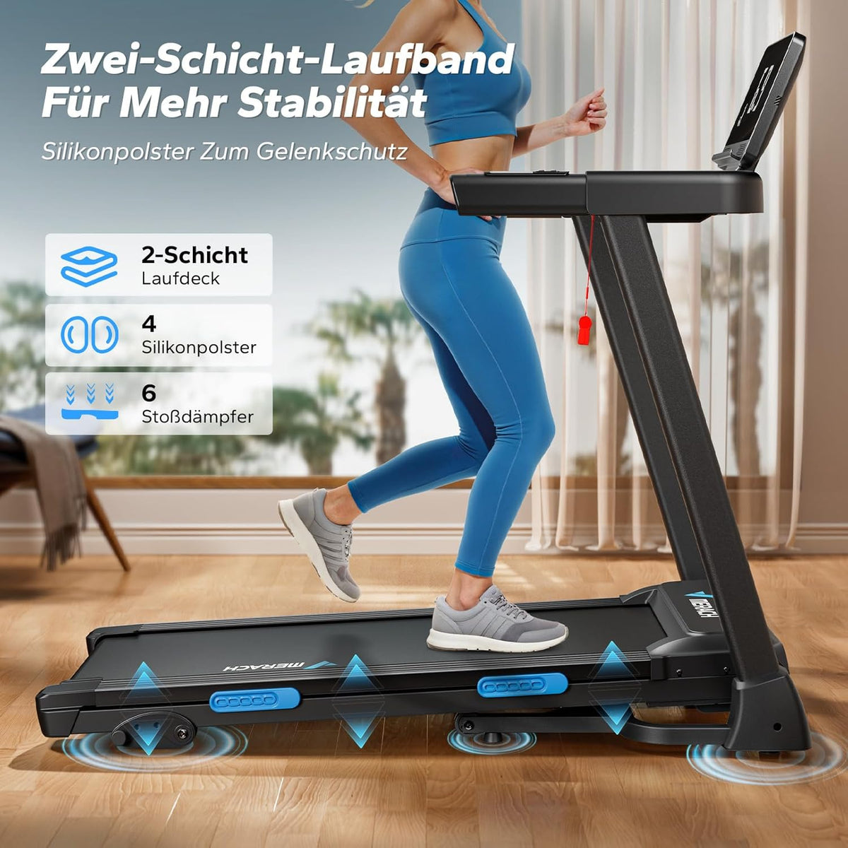 MERACH Klappbares Laufband: 2,5 PS, Steigung, 0,8–12 km/h für Zuhausel