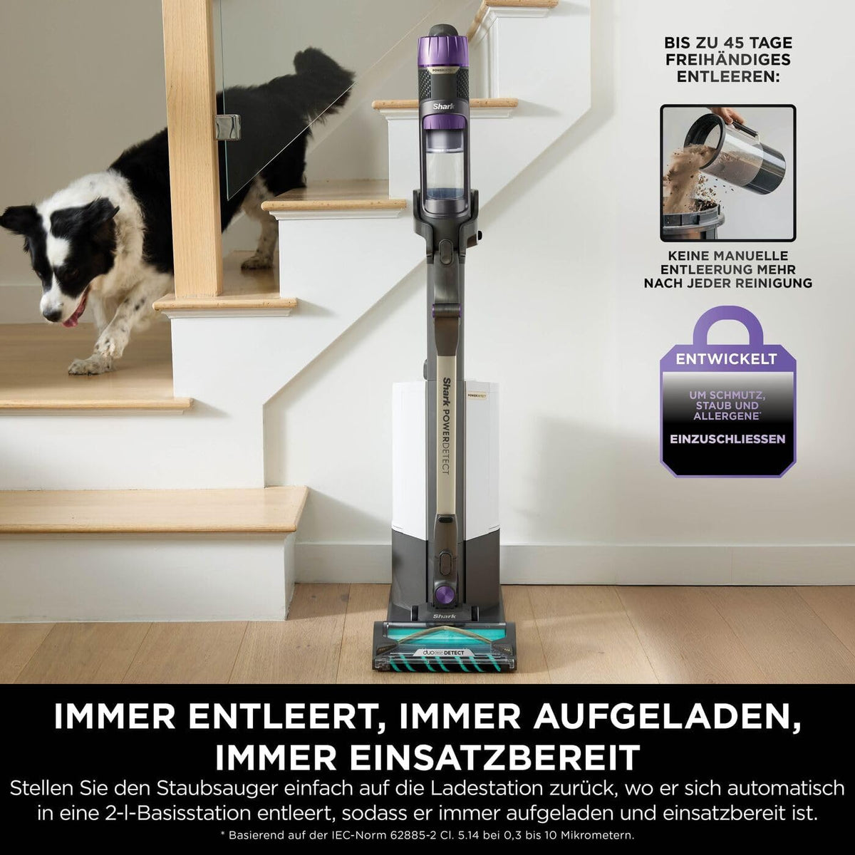 Shark PowerDetect Akku-Staubsauger: Auto-Entleerung, DuoClean Detect, Anti-Hair Wrap, Geruchsschutz, Graud